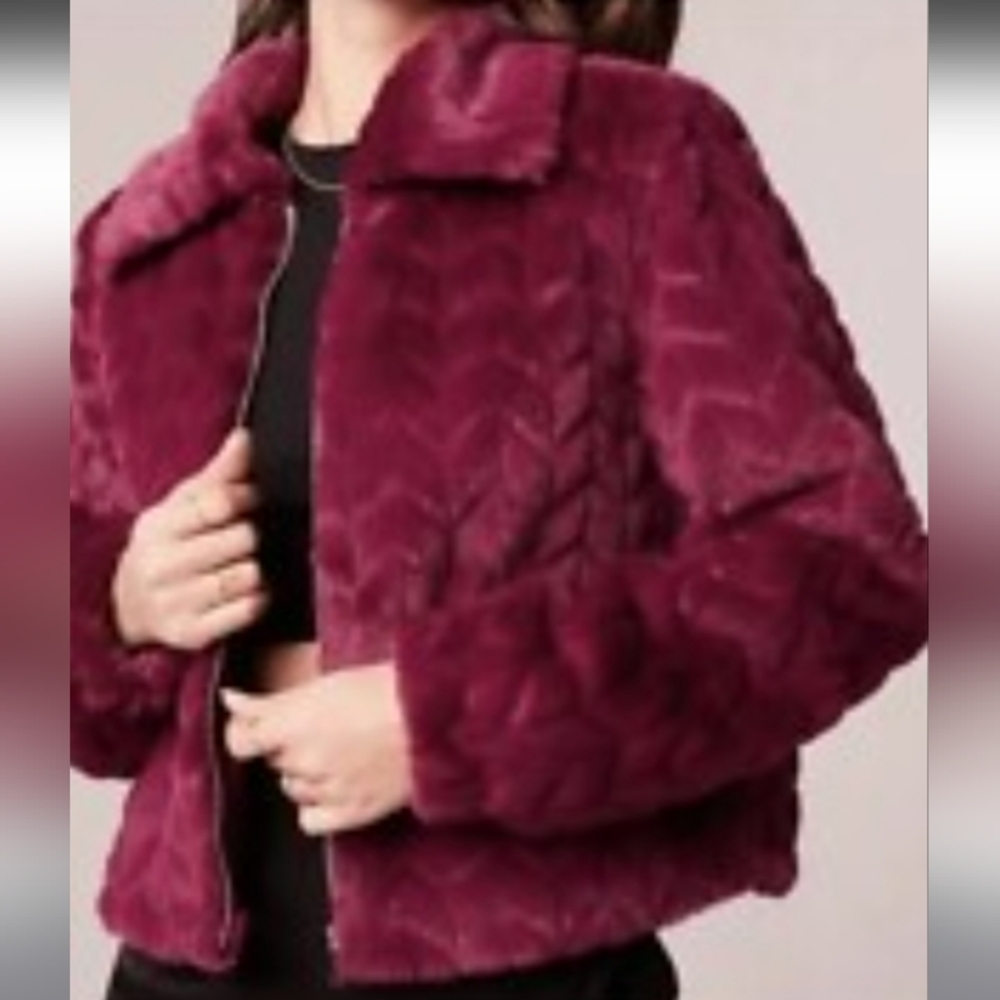 JohnPaulRichard Teddy Jacket Burgundy pit To Pit. 22" . length 25"